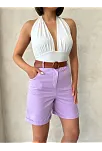 Kemerli Gabardin Şort Lila S25735