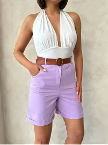 Kemerli Gabardin Şort Lila S25735