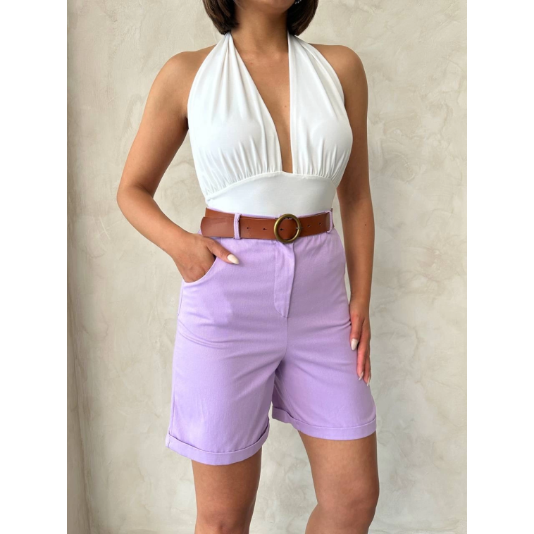 Kemerli gabardin şort lila s25735 Kemerli gabardin şort lila s25735