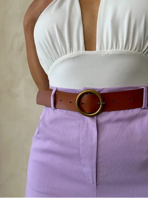 Kemerli Gabardin Şort Lila S25735