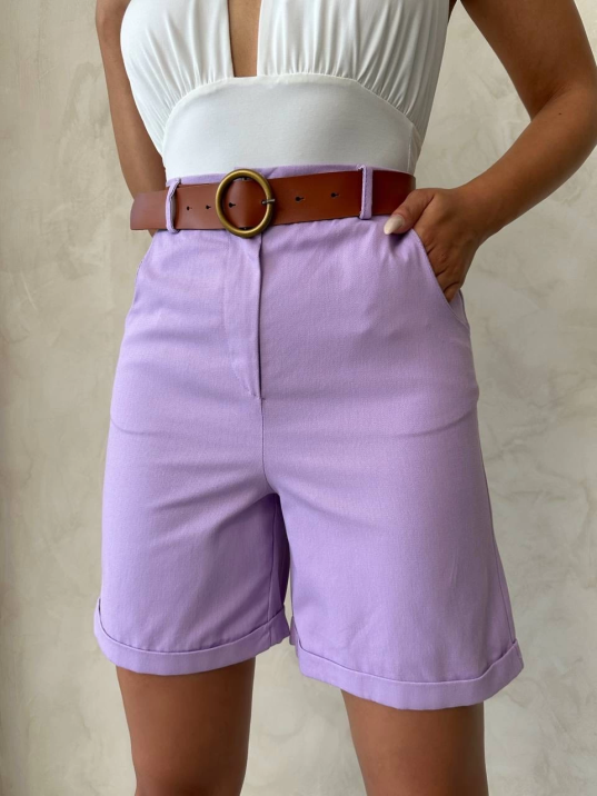 Kemerli gabardin şort lila s25735 Kemerli gabardin şort lila s25735