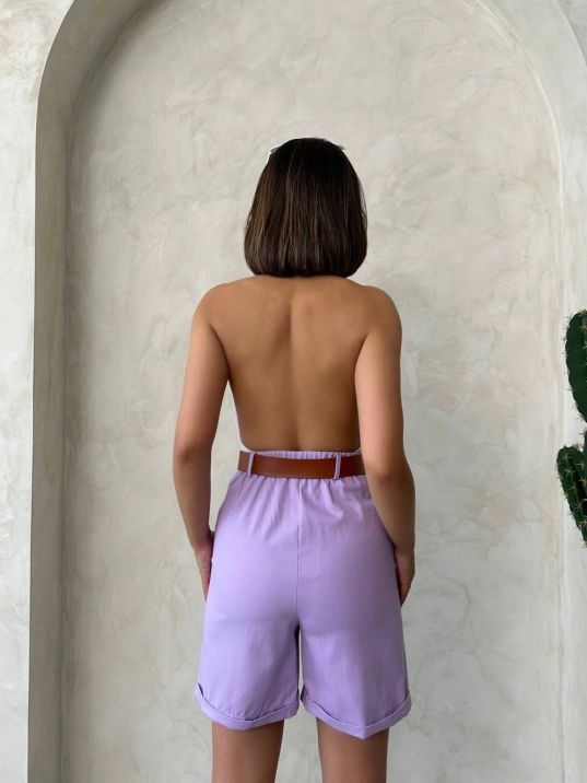 Kemerli gabardin şort lila s25735 Kemerli gabardin şort lila s25735