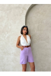 Kemerli Gabardin Şort Lila S25735