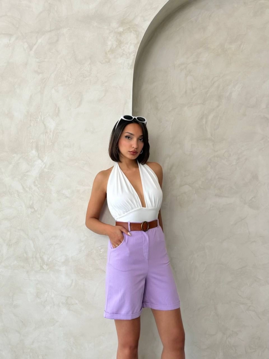 Kemerli gabardin şort lila s25735 Kemerli gabardin şort lila s25735