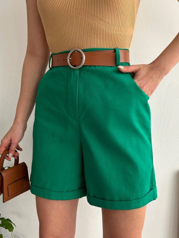 Kemerli Gabardin Şort Yeşil S25735 Kemerli Gabardin Şort Yeşil S25735