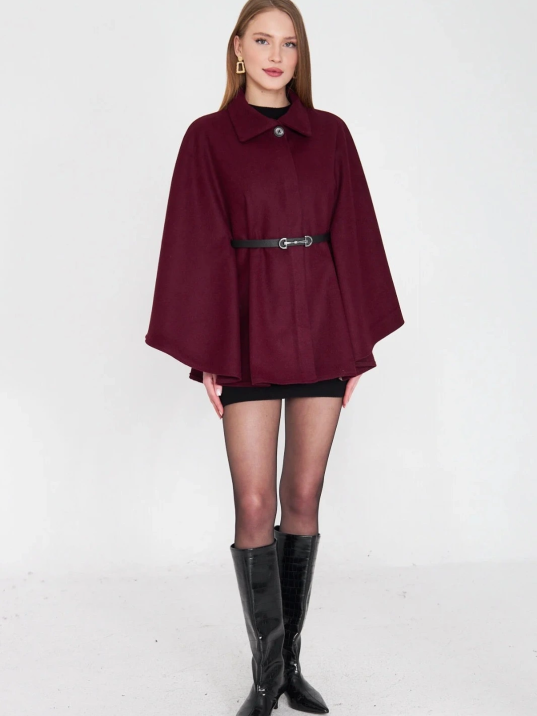 Kemerli Kaşe Panço Bordo Pt Kemerli Kaşe Panço Bordo Pt