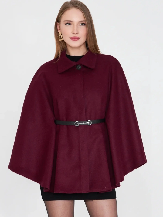 Kemerli Kaşe Panço Bordo Pt Kemerli Kaşe Panço Bordo Pt