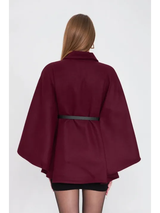 Kemerli Kaşe Panço Bordo Pt