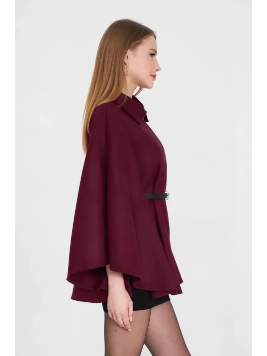 Kemerli Kaşe Panço Bordo Pt