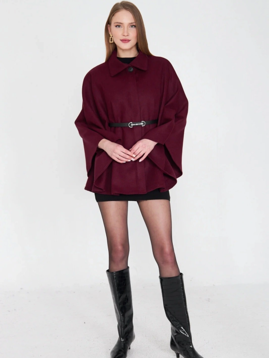 Kemerli Kaşe Panço Bordo Pt Kemerli Kaşe Panço Bordo Pt