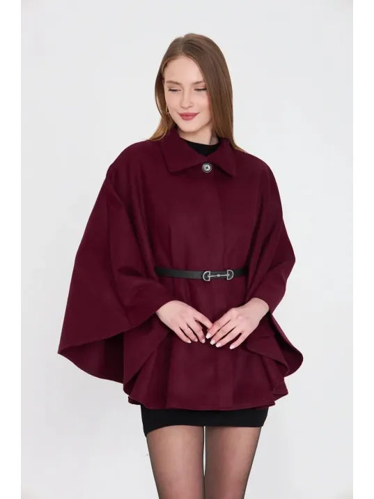 Kemerli Kaşe Panço Bordo Pt