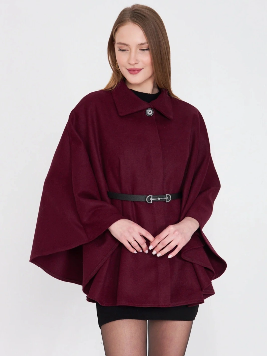 Kemerli Kaşe Panço Bordo Pt Kemerli Kaşe Panço Bordo Pt