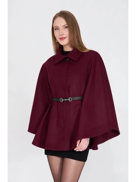 Kemerli Kaşe Panço Bordo Pt