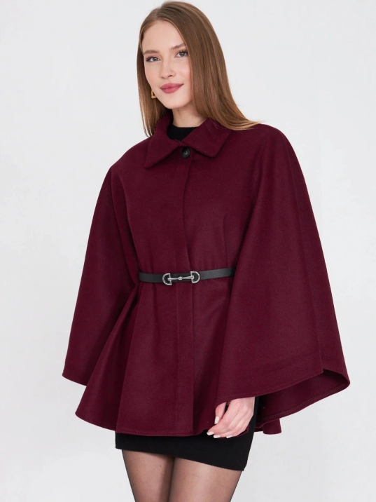 Kemerli Kaşe Panço Bordo Pt Kemerli Kaşe Panço Bordo Pt