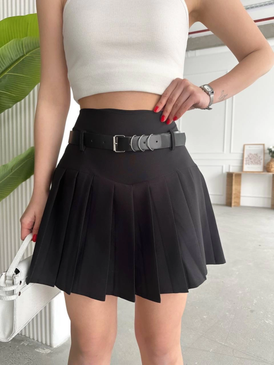 Kemerli pikseli şort etek Kemerli pikseli şort etek