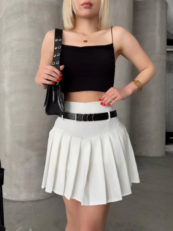 Kemerli piliseli şort etek beyaz s25305 Kemerli piliseli şort etek beyaz s25305