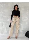 Kendinden İnce Kemerli Deri Pantolon Bej T1178