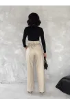 Kendinden İnce Kemerli Deri Pantolon Bej T1178