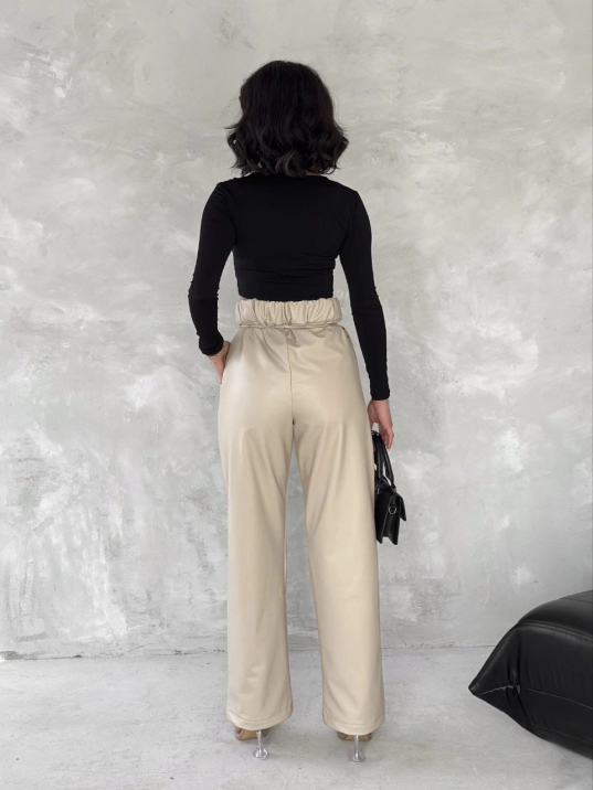 Kendinden ince kemerli deri pantolon bej t1178 Kendinden ince kemerli deri pantolon bej t1178