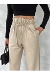 Kendinden İnce Kemerli Deri Pantolon Bej T1178