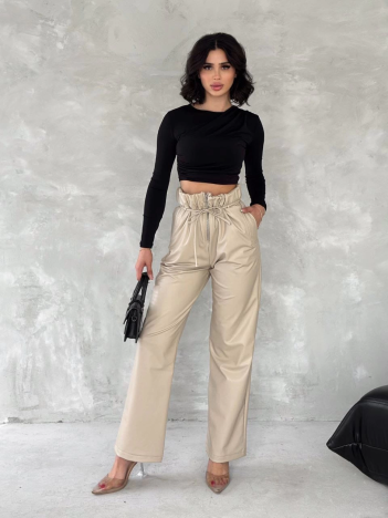 Kendinden ince kemerli deri pantolon bej t1178 Kendinden ince kemerli deri pantolon bej t1178