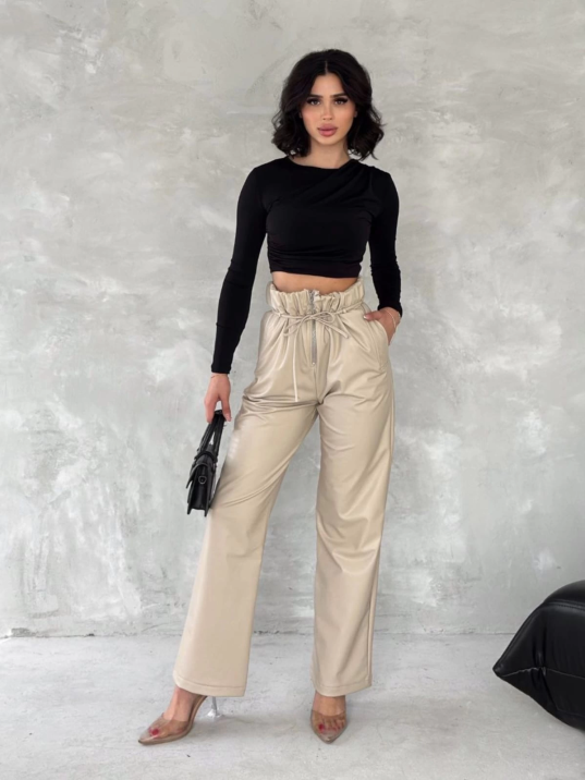 Kendinden ince kemerli deri pantolon bej t1178 Kendinden ince kemerli deri pantolon bej t1178