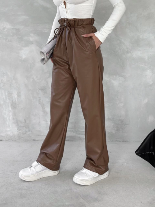 Kendinden ince kemerli deri pantolon kahve t1178 Kendinden ince kemerli deri pantolon kahve t1178