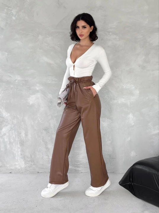 Kendinden ince kemerli deri pantolon kahve t1178 Kendinden ince kemerli deri pantolon kahve t1178