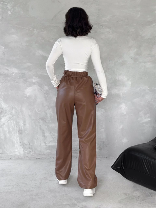 Kendinden ince kemerli deri pantolon kahve t1178 Kendinden ince kemerli deri pantolon kahve t1178