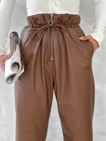 Kendinden ince kemerli deri pantolon kahve t1178 Kendinden ince kemerli deri pantolon kahve t1178