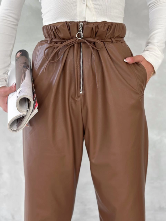 Kendinden ince kemerli deri pantolon kahve t1178 Kendinden ince kemerli deri pantolon kahve t1178