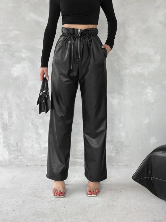 Kendinden ince kemerli deri pantolon siyah t1178 Kendinden ince kemerli deri pantolon siyah t1178