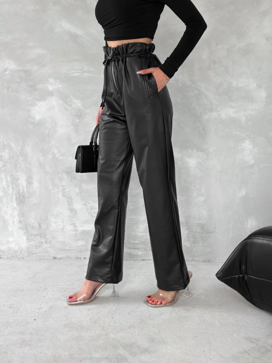 Kendinden ince kemerli deri pantolon siyah t1178 Kendinden ince kemerli deri pantolon siyah t1178