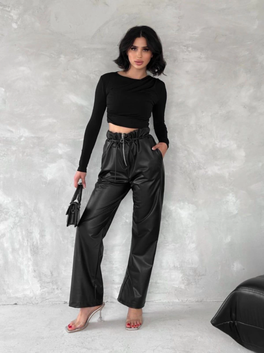 Kendinden ince kemerli deri pantolon siyah t1178 Kendinden ince kemerli deri pantolon siyah t1178