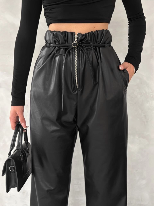 Kendinden ince kemerli deri pantolon siyah t1178 Kendinden ince kemerli deri pantolon siyah t1178