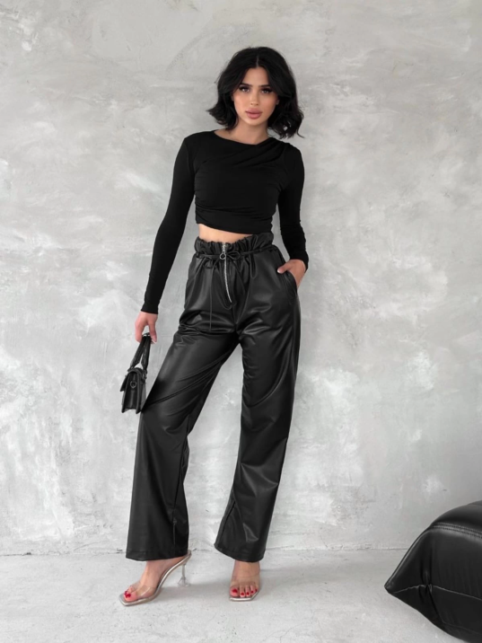 Kendinden ince kemerli deri pantolon siyah t1178 Kendinden ince kemerli deri pantolon siyah t1178