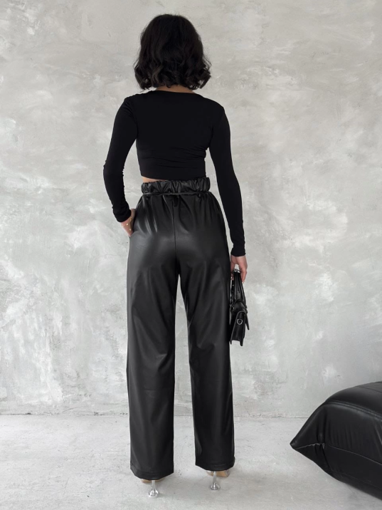 Kendinden ince kemerli deri pantolon siyah t1178 Kendinden ince kemerli deri pantolon siyah t1178