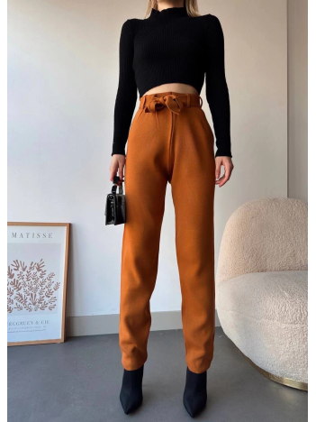 Kendinden kemerli triko pantolon camel Kendinden kemerli triko pantolon camel