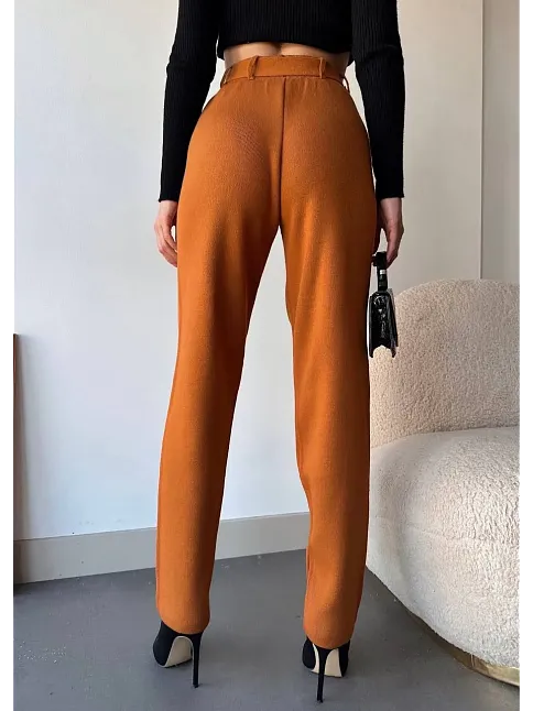 Kendinden Kemerli Triko Pantolon Camel