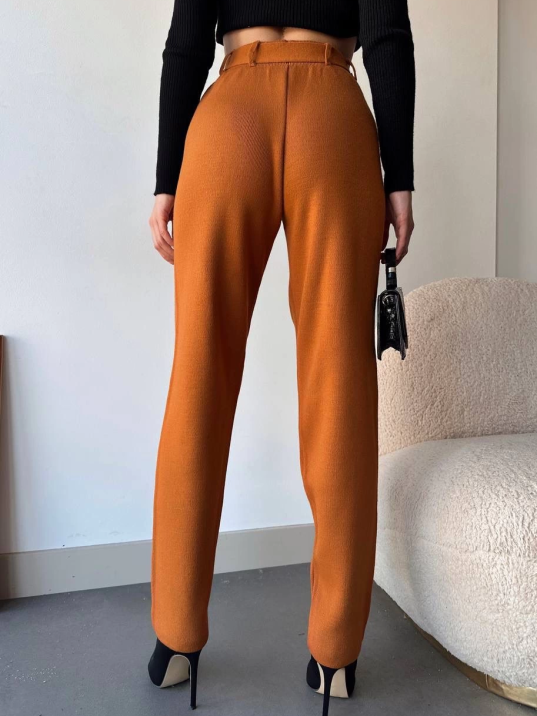 Kendinden kemerli triko pantolon camel Kendinden kemerli triko pantolon camel