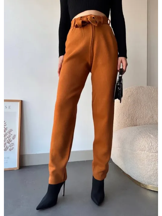Kendinden Kemerli Triko Pantolon Camel Kendinden Kemerli Triko Pantolon Camel
