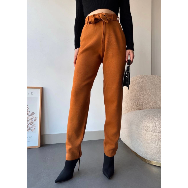 Kendinden kemerli triko pantolon camel Kendinden kemerli triko pantolon camel