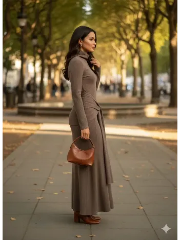 Kendinden Kemerli Uzun Elbise Vizon Kendinden Kemerli Uzun Elbise Vizon