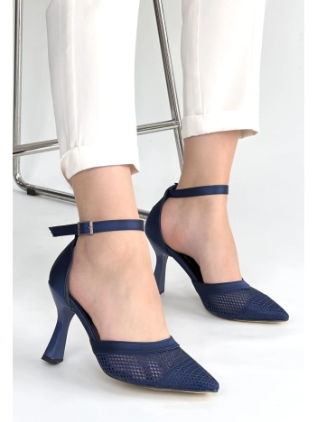 Keny Lacivert Saten Topuklu Ayakkabı