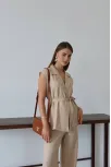 Keten Yelek Pantolon Takım Bej Pt