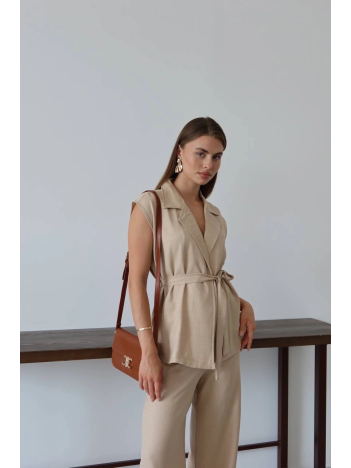 Keten Yelek Pantolon Takım Bej Pt Keten Yelek Pantolon Takım Bej Pt