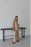 Keten Yelek Pantolon Takım Bej Pt