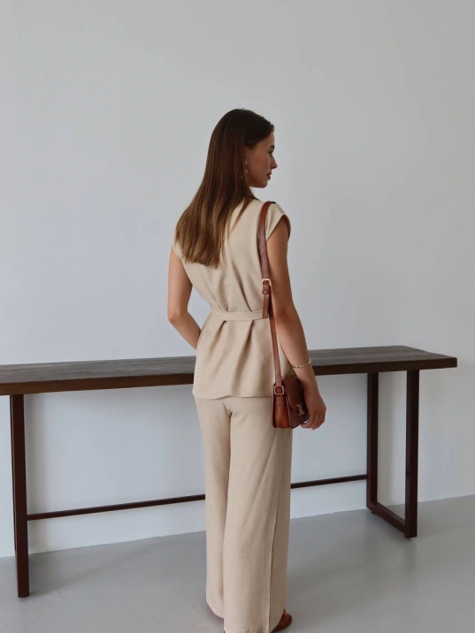 Keten Yelek Pantolon Takım Bej Pt Keten Yelek Pantolon Takım Bej Pt