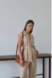 Keten Yelek Pantolon Takım Bej Pt