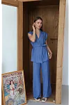 Keten Yelek Pantolon Takım İndigo Pt